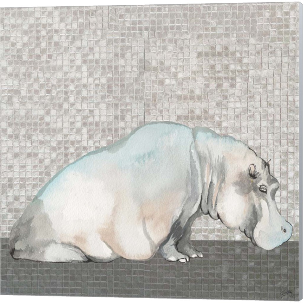 Introspective Elephant & Hippo by Elizabeth Medley 14" x 14" Canvas Wall Art (Set of 2)