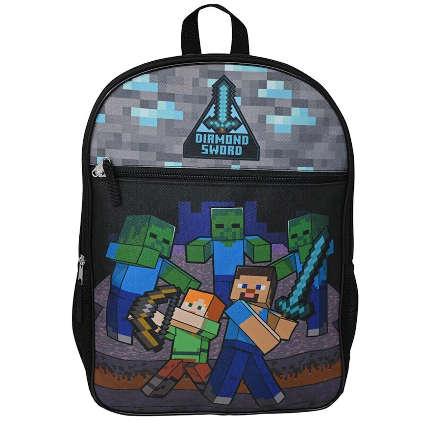 Minecraft Steve Alex 16" Backpack Creepers Zombies Diamond Sword