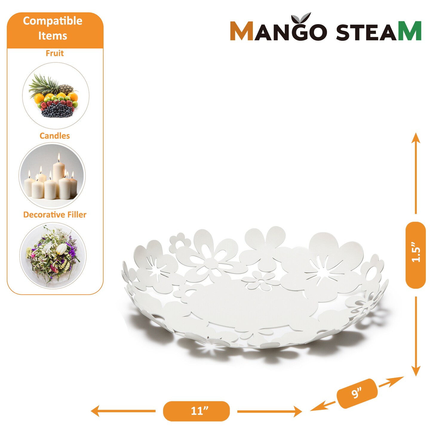 Mango Steam Flower Decorative Metal Centerpiece Plate