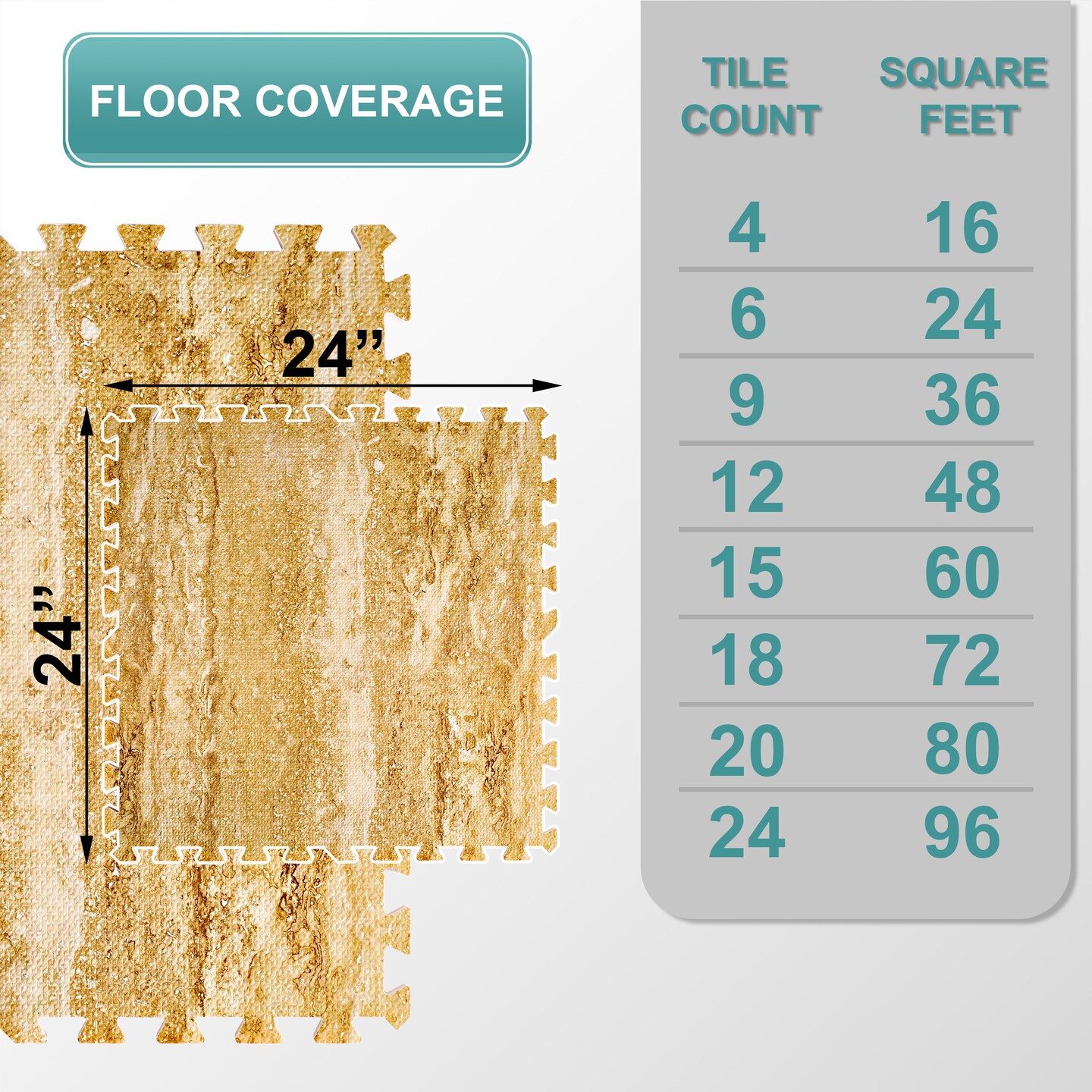 Sorbus 96 Sq. Ft. Wood Grain Floor Tiles, 24 Interlocking EVA Foam Mats, Thick Floor Mats w/ Borders for Home Gym, Playroom, and More 