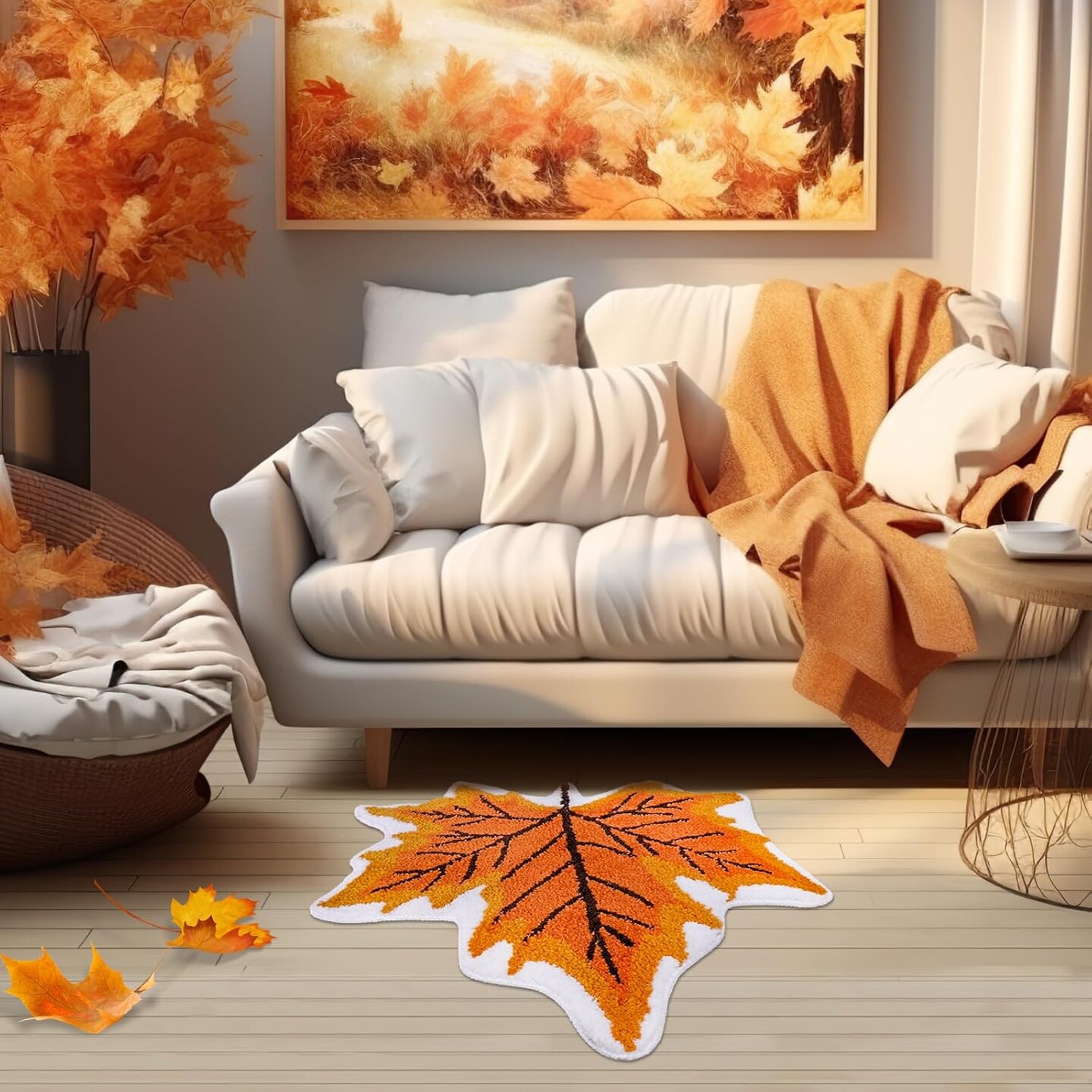 Thanksgiving Fall Bathroom Rugs, 27.5&#x27;&#x27;x 27.5&#x27;&#x27;Maple Leaf Bath Mat, Non-Slip, Machine Washable, Autumn Bathtub Rug Decor for Front Door, Bedroom, Living Home