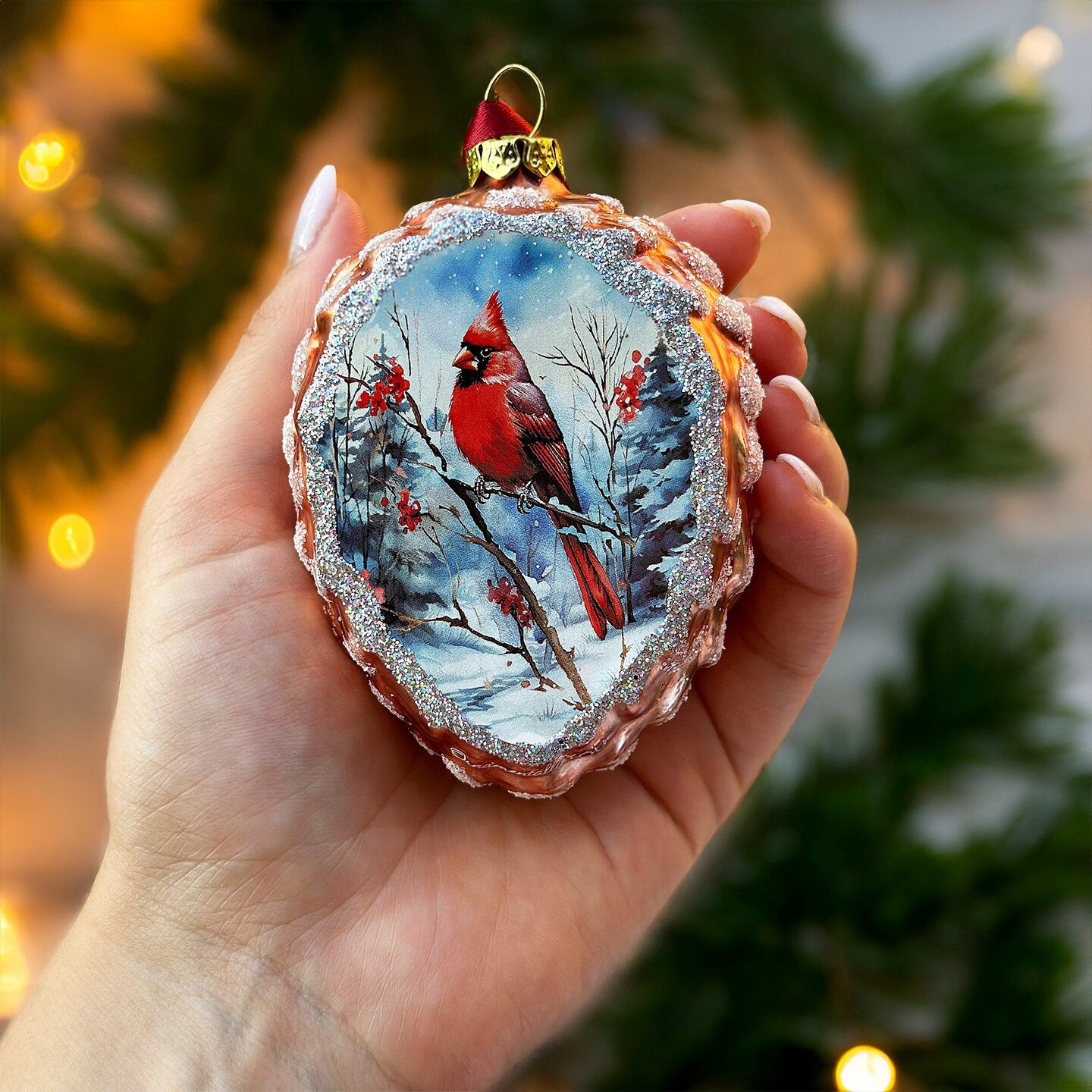 Illustrious Pinecone Beauties Woodland Animal Set of Four Glass Christmas Ornaments, Deer, Fox, Owl and Cardinal Vintage Winter Forest Decor