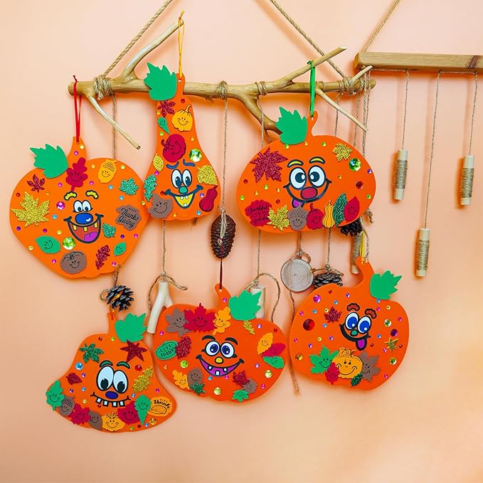 30 sets of fall Halloween pumpkin decorations. DIY Pumpkin Craft Kits Smile 8" wide foam pumpkin shapes. Fall Leaves Glitter Leaves Pumpkin Decorating Stickers for Kids' Classroom Party Activities