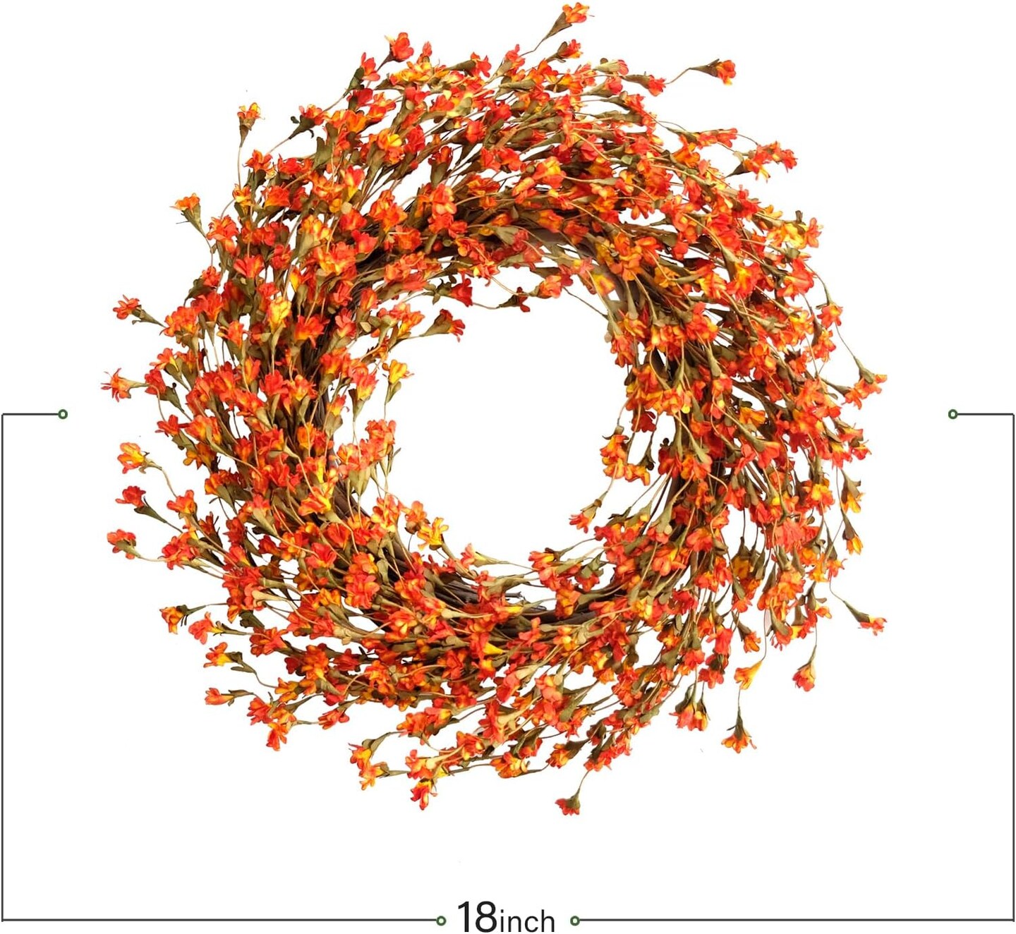 Fall Forsythia Wreath (20&#x22;) Artificial Wreath for Front Door Hanging Wall Decoration Fall Harvest Thanksgiving Home Decor (Orange).