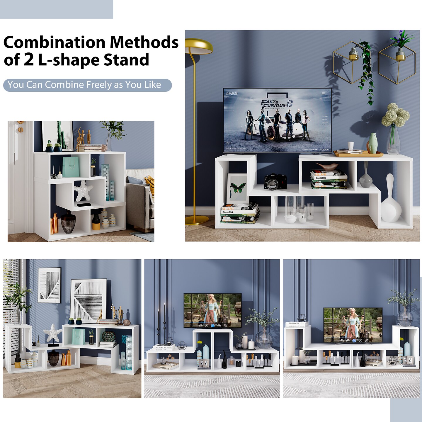 Costway 3 Pcs TV Stand for TV&#x27;s up To 65&#x27;&#x27; Console Entertainment Center Bookcase Shelves White/Brown/Black/Black Wood