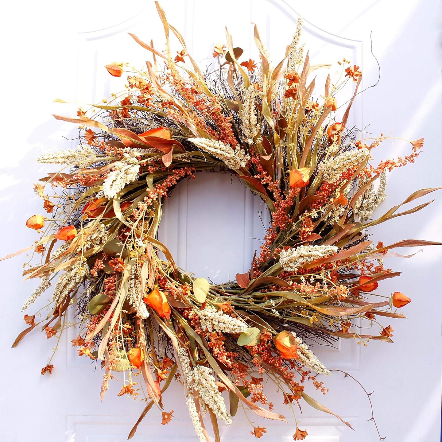 Wreath - 24" Fall Wreath, Straw Wreath, Farmhouse Door Wreaths for Front Door Autumn, DRUI-24IN
