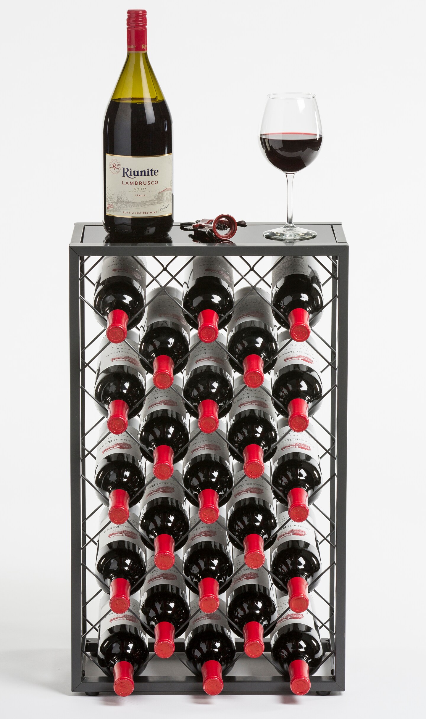 Mango Steam 23 Bottle Black Wine Rack with Glass Top Shelf