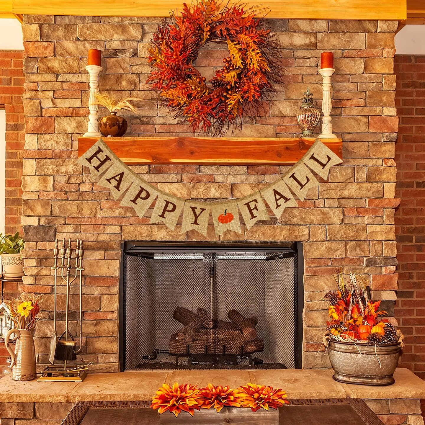 Happy Fall Pumpkin Burlap Banner Harvest Home Decor Bunting Flag Garland Party Decoration for Thanksgiving Day