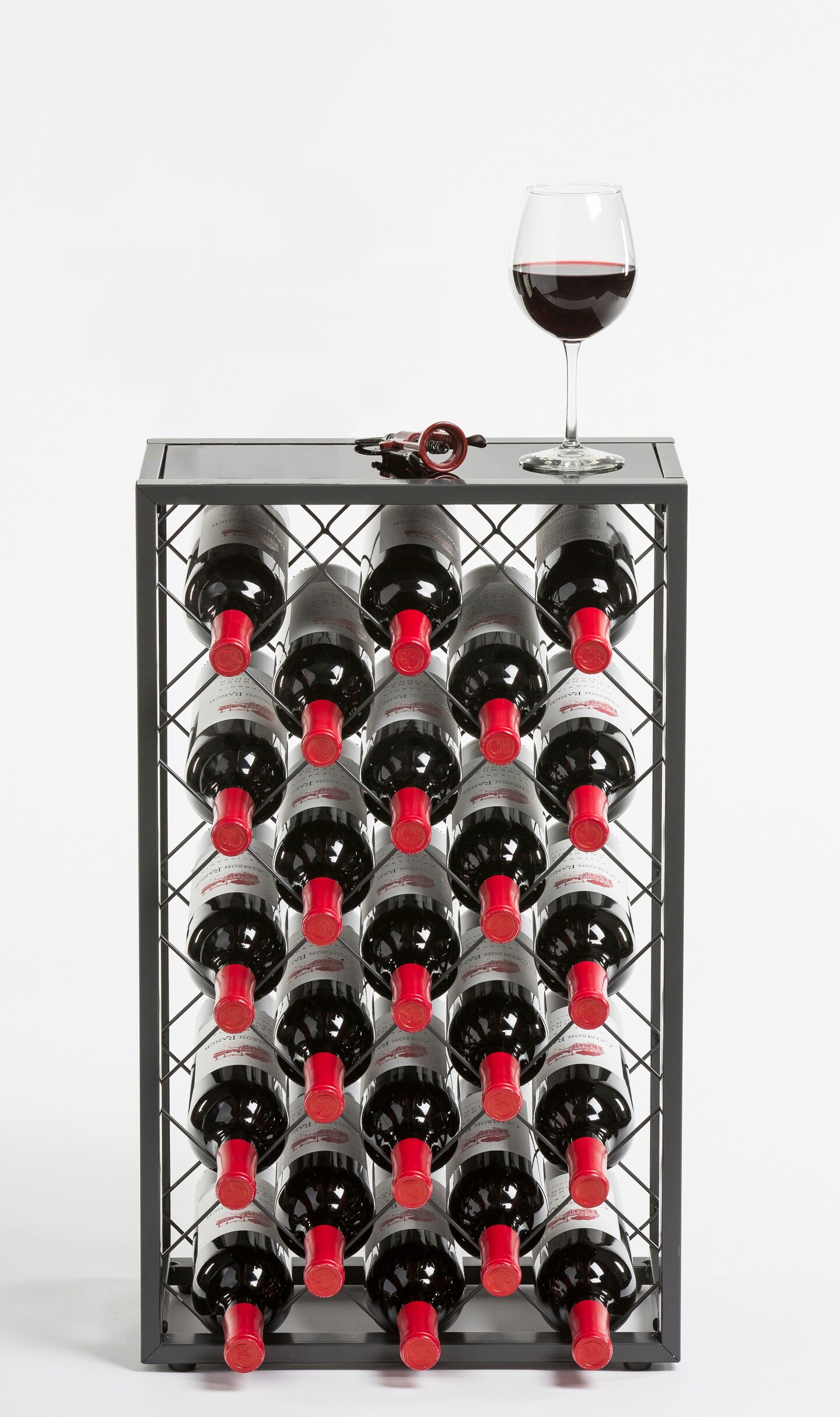 Mango Steam 23 Bottle Black Wine Rack with Glass Top Shelf