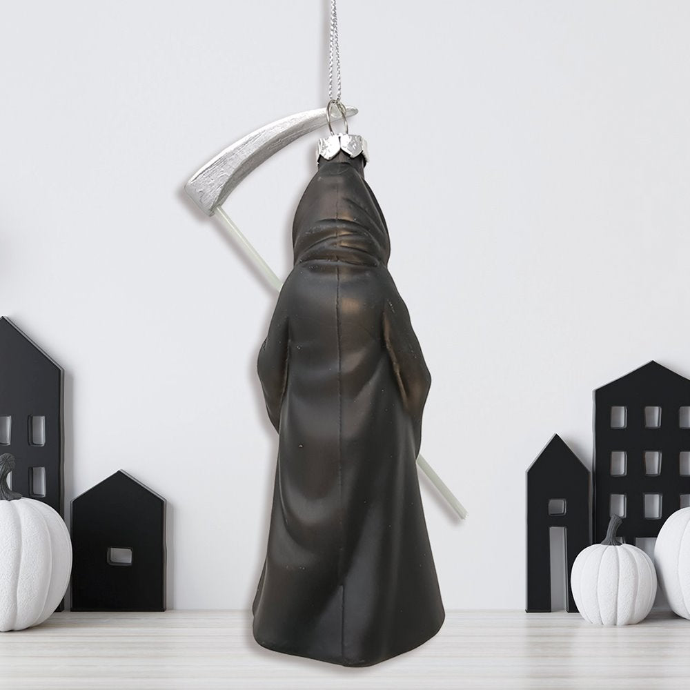 Grim Reaper Horror Glass Ornament, Spooky Halloween Christmas Tree Resin Decoration