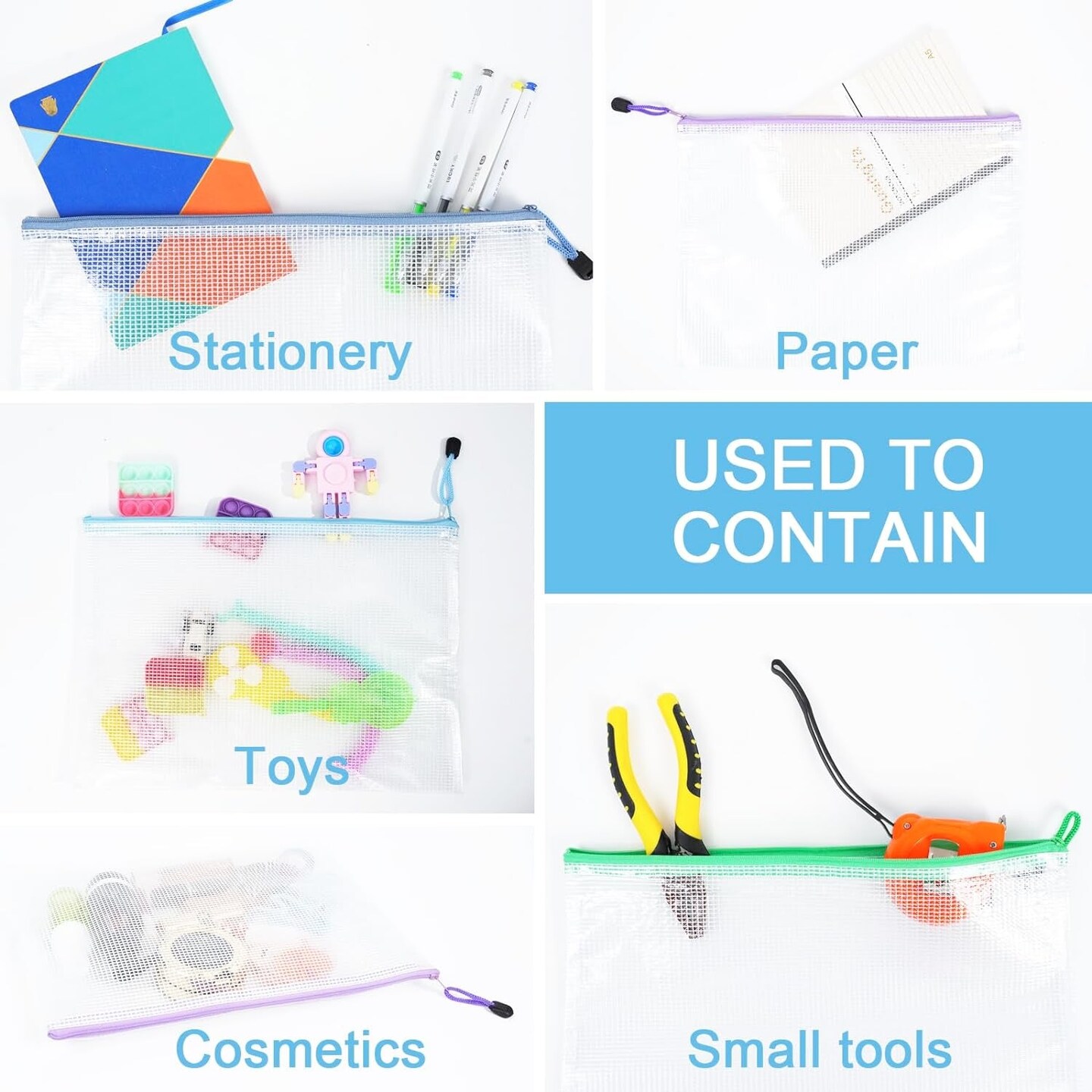 30 Pcs Mesh Zipper Pouch Bags, A4 Size Waterproof File Bags, with 10 Colors, for Organizing Office Supplies, Board Games, Puzzles, and Classroom Organization, Assorted Letter Size Zipper Pouches