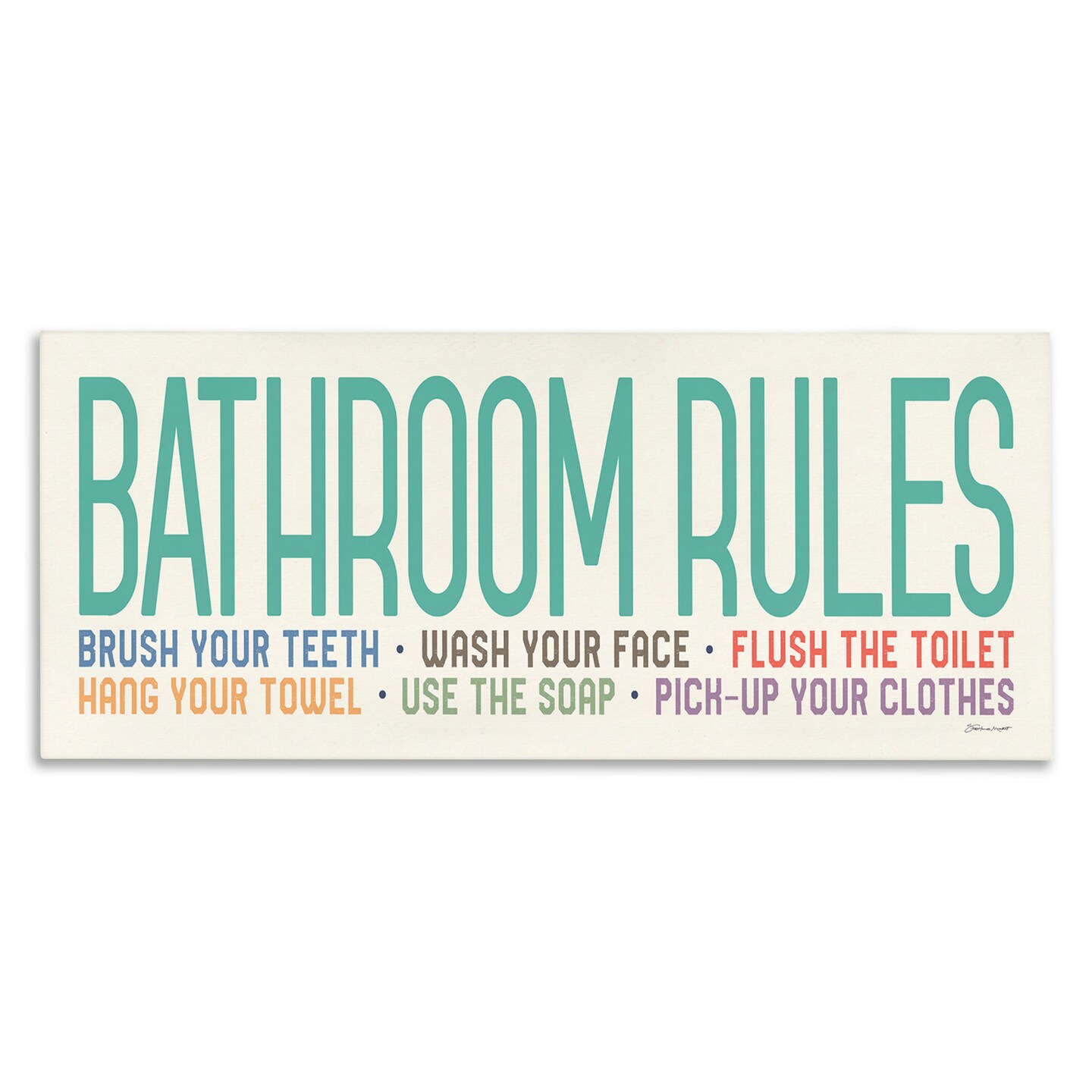 Stupell Industries Bathroom Rules with Teal Text Canvas Wall Art
