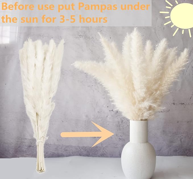 110 Piece Dried Pampas Grass Bouquet, Boho Table Decor, Bunny Tails Dried Flowers, Brown Pompas, White Pampas Grass for Wedding, Home, Rustic Party, and Baby Shower Decorations