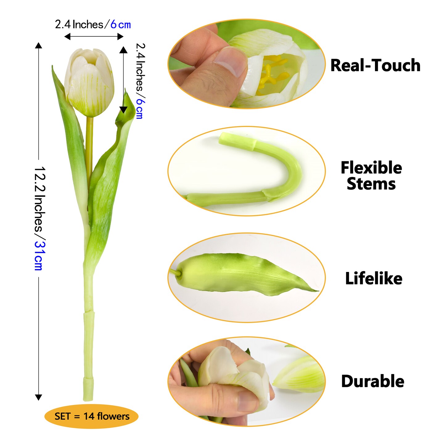 Tulips Artificial Flowers Bulk Faux Bouquets 12” Stems Fake Flowers Wedding Centerpiece Decoration Office Indoor Home Decor, 14 pcs
