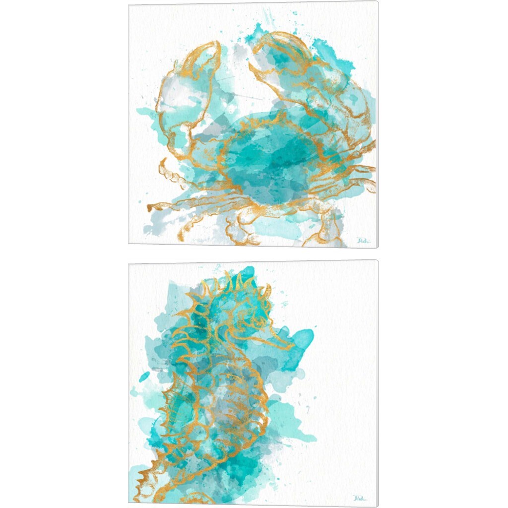 Watercolor Surf Side by Patricia Pinto 14" x 14" Canvas Wall Art (Set of 2)