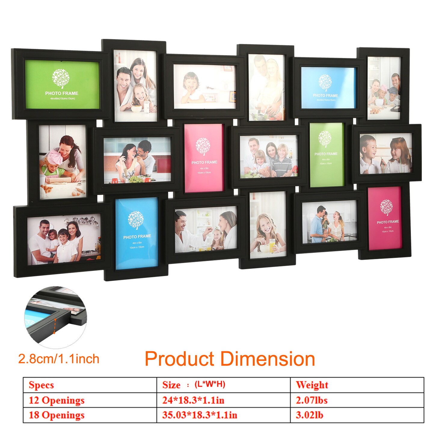 18 Pictures Frames Collage for Photos in 4&#x22; x 6&#x22; Glass Protection Display Wall Mounting Gallery Home Decor Kit