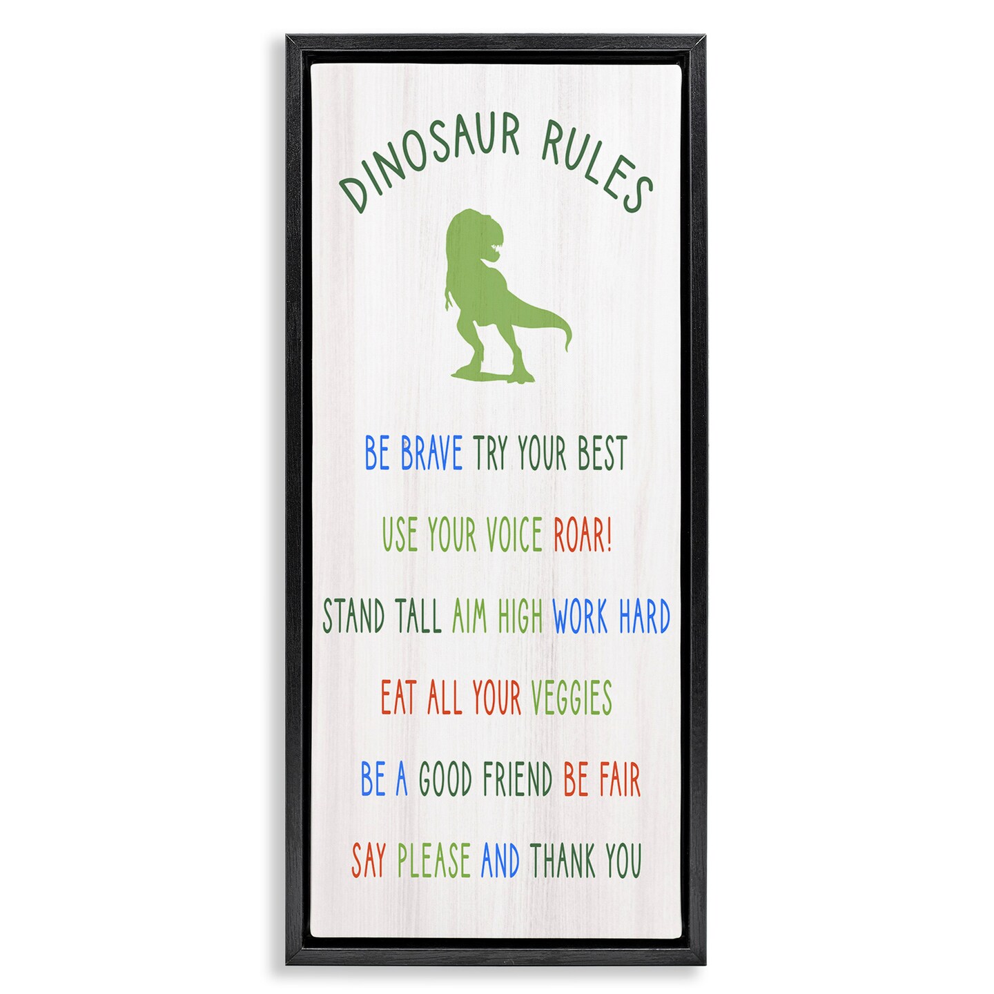 Stupell Industries Dinosaur Rules Kids List Framed Floater Canvas 