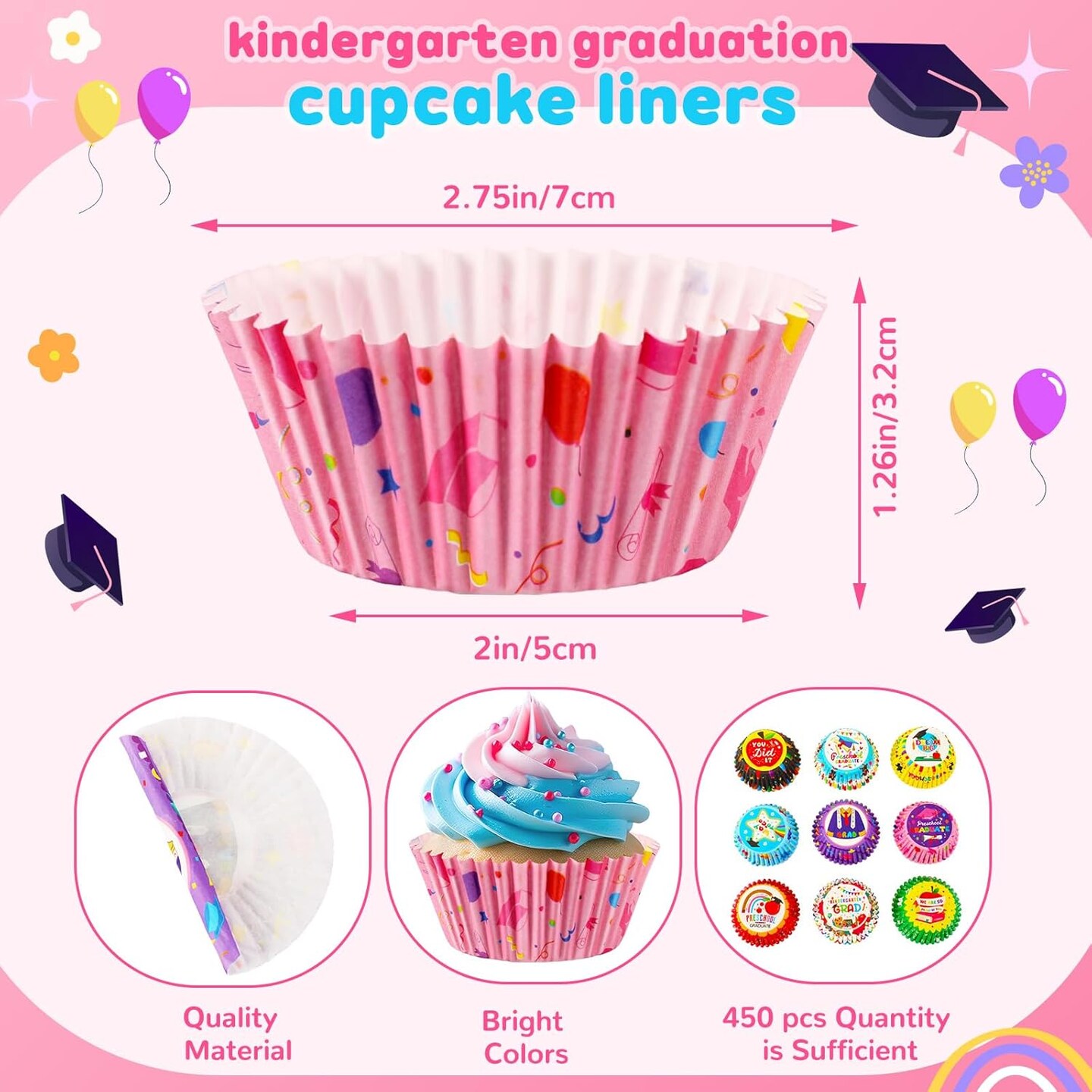 SANNIX 450 pieces Kindergarten Grad Baking Cups, Preschool Grad Cupcake Liners Cupcake Liners Wraps made of paper Muffin Liner Party Supplies for Kindergarten Decorations for a Preschool Graduation