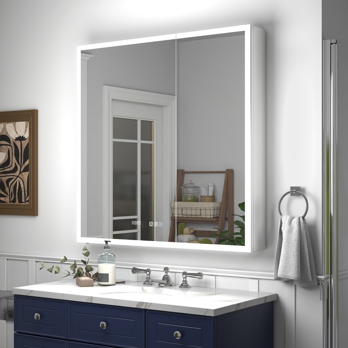 Lighted Medicine Cabinet 36X36 Recessed Led With Usb Outlets Defogging Mirror