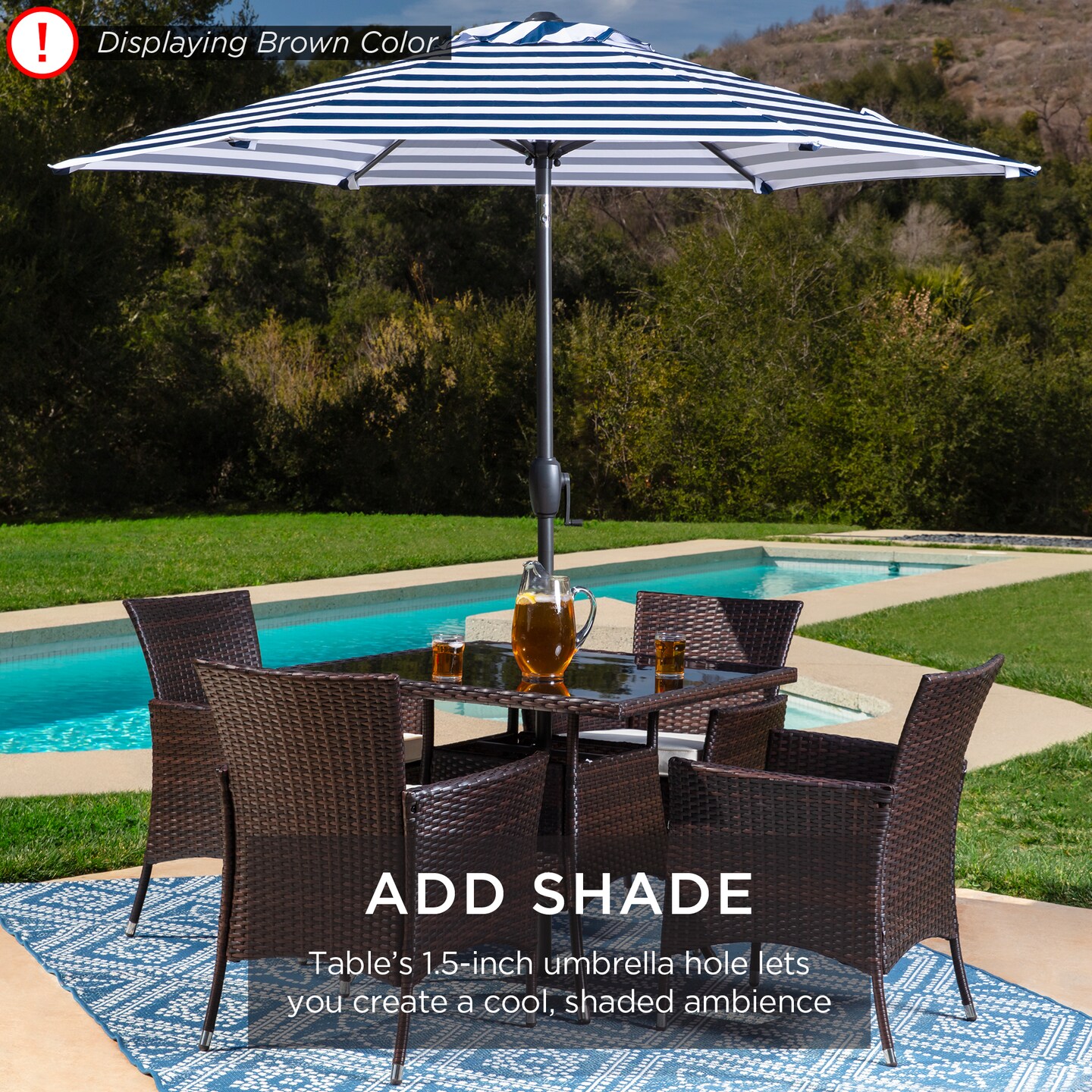 Best Choice Products 5-Piece Indoor Outdoor Wicker Patio Dining Table Furniture Set w/ Umbrella Cutout, 4 Chairs