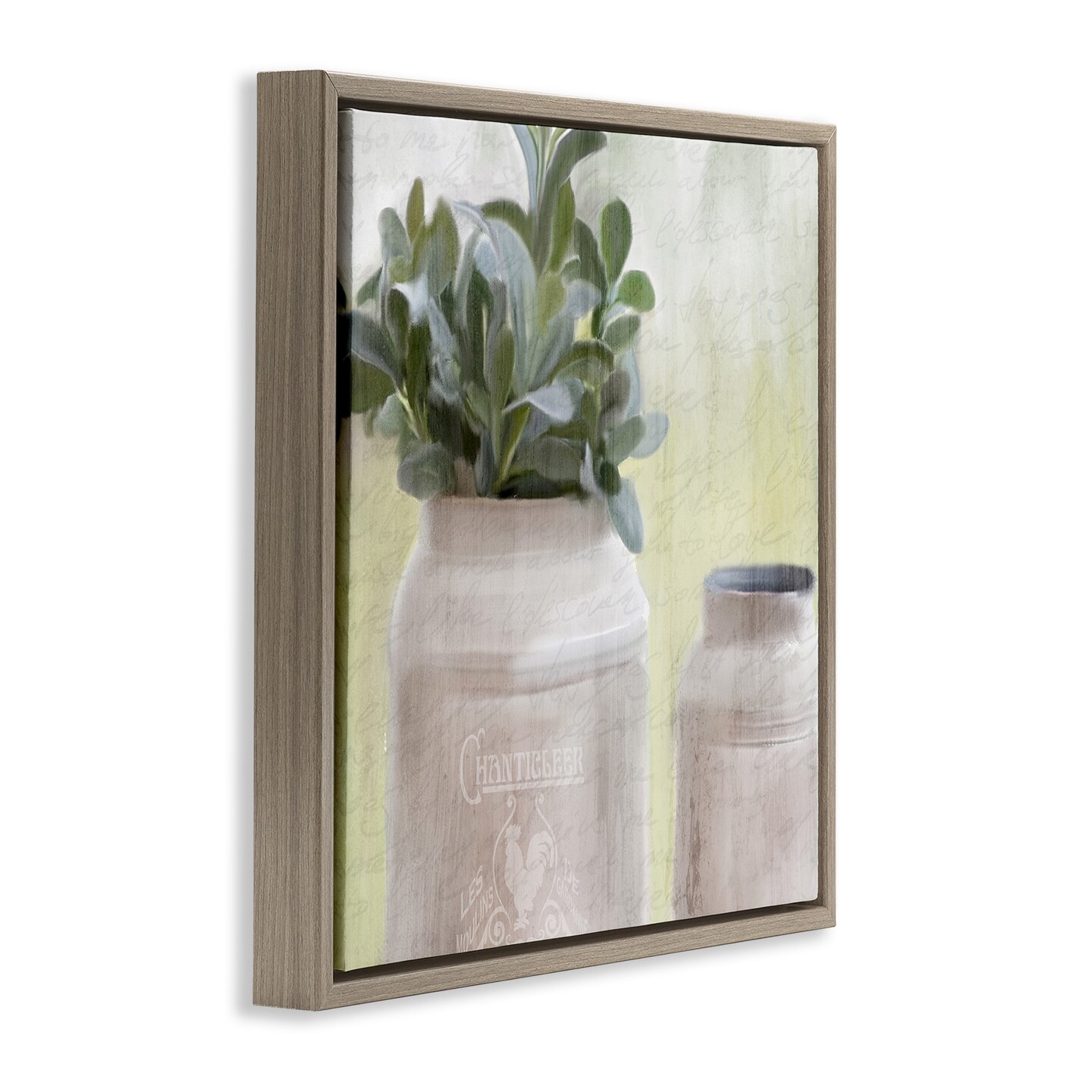 Stupell Industries Farmhouse Mill Can with Greenery Framed Floater Canvas Wall Art