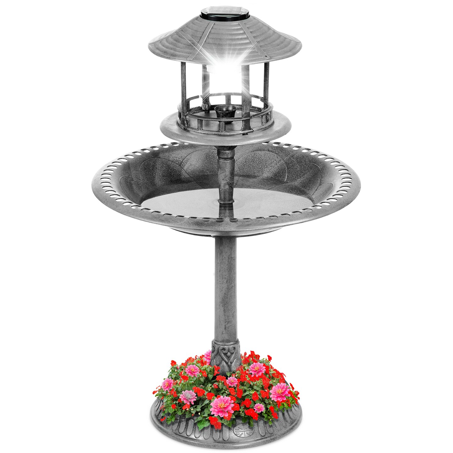 Best Choice Products Solar Outdoor Bird Bath Pedestal Fountain Garden Decoration w/ Fillable Planter Base