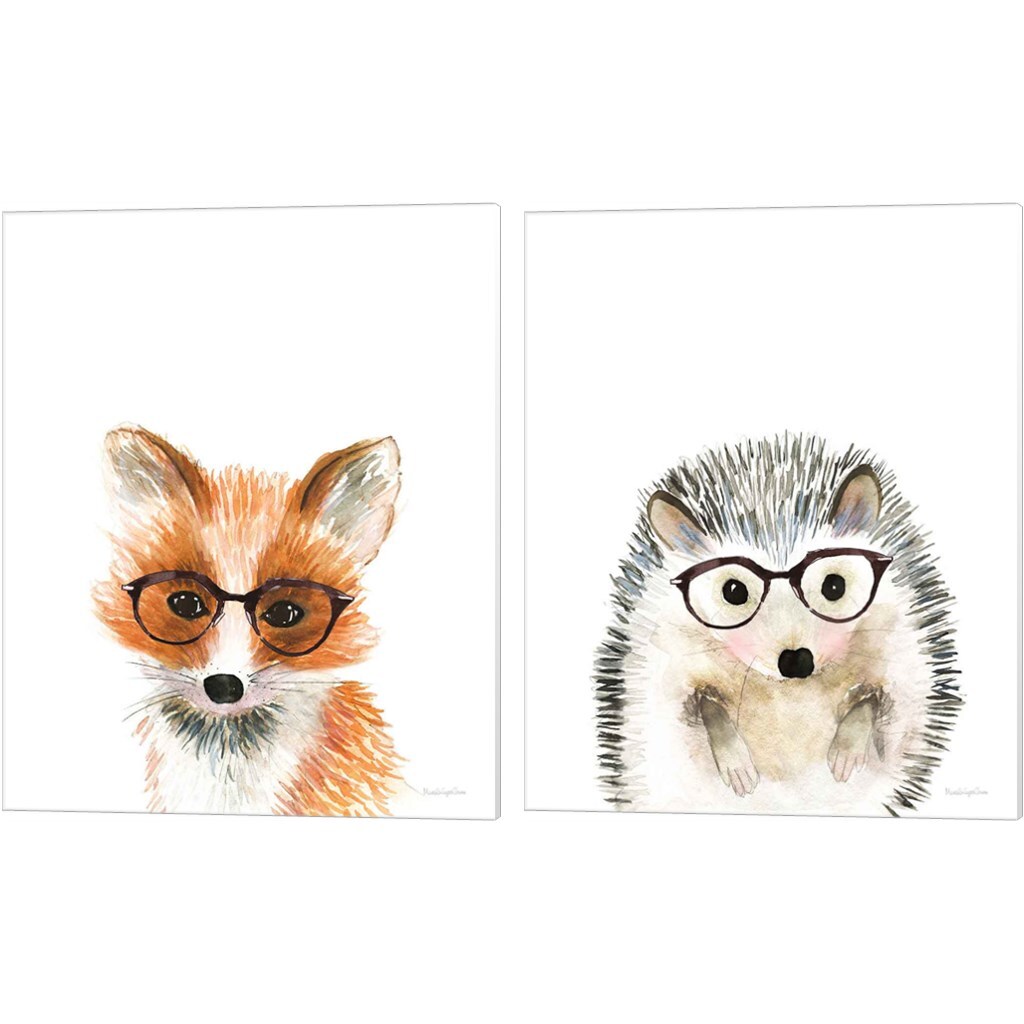 Fox &#x26; Hedgehog in Glasses by Mercedes Lopez Charro 12&#x22; x 15&#x22; Canvas Wall Art (Set of 2)
