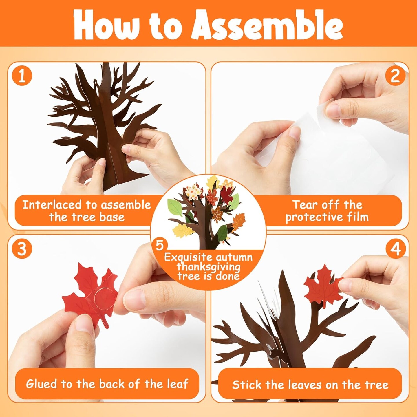 16 pieces Fall Thankful Trees Craft Kits for Kids, Autumn Maple Oak Leaves Make Your Own DIY Thanksgiving Trees Decoration Thankful Craft Kit Supplies Home School Fun Activities for Kids.