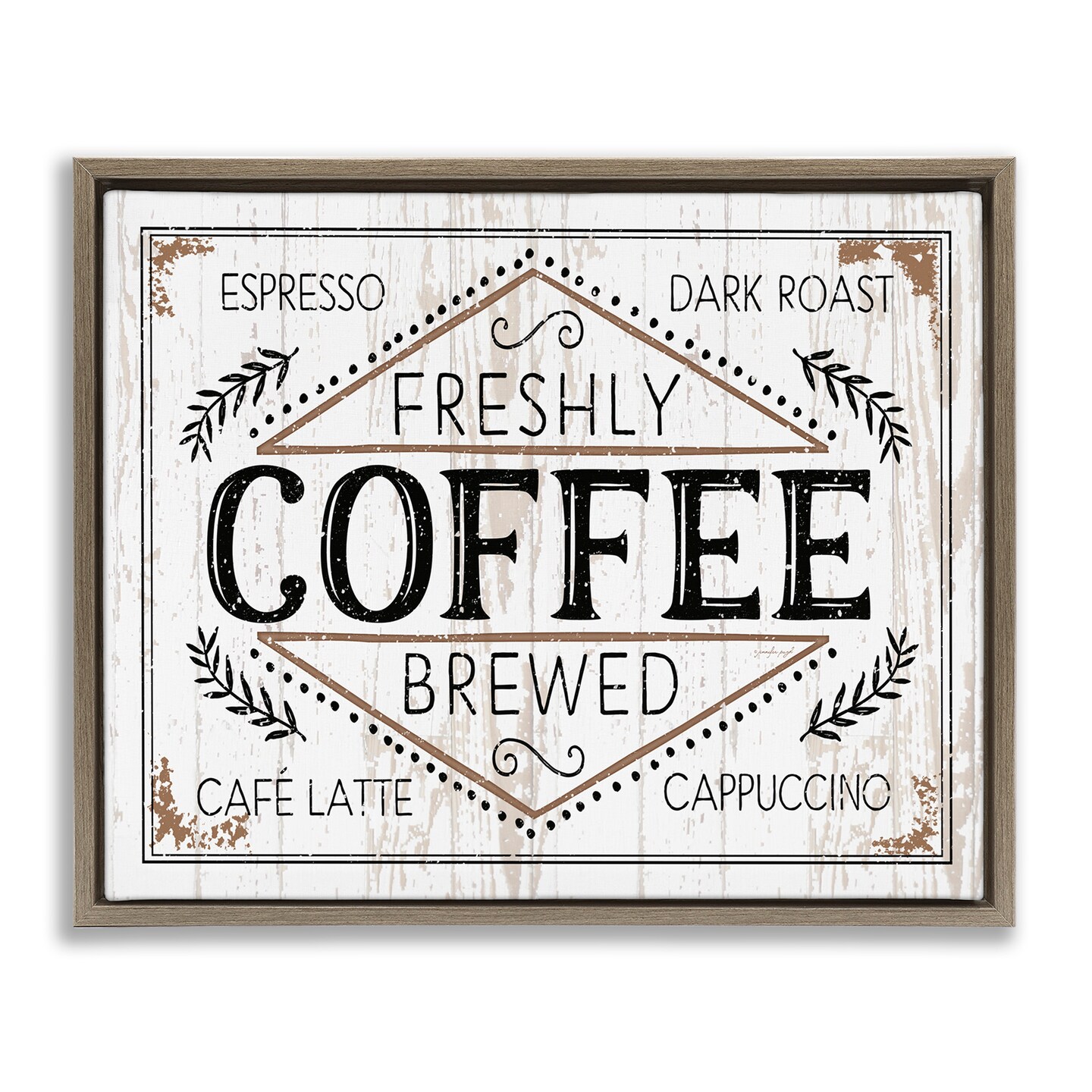 Stupell Industries Charming Fresh Brew Coffee Framed Floater Canvas Wall Art