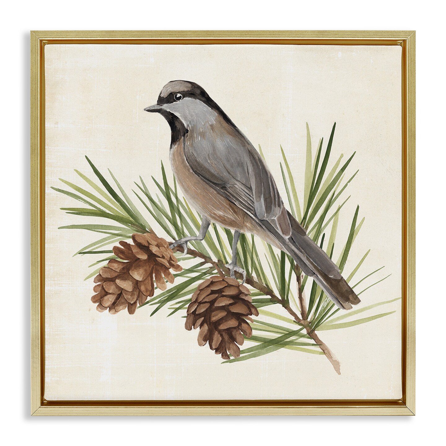 Stupell Industries Bird on Pine Tree Framed Floater Canvas Wall Art