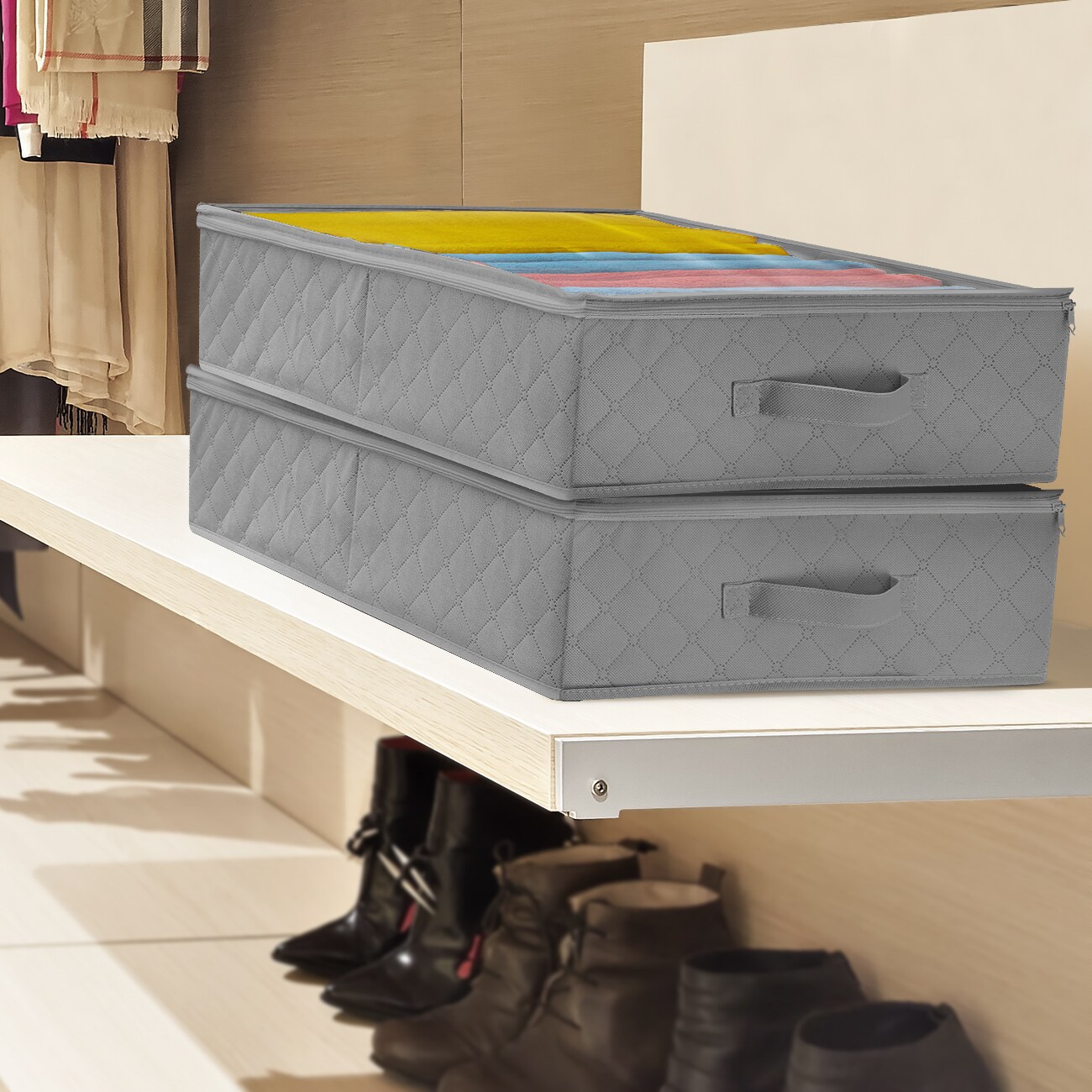 Sorbus Medium Clothes Storage Bag 1 Pack - Foldable Blanket Storage Bins for Organizing with Window, Lids, and Handles