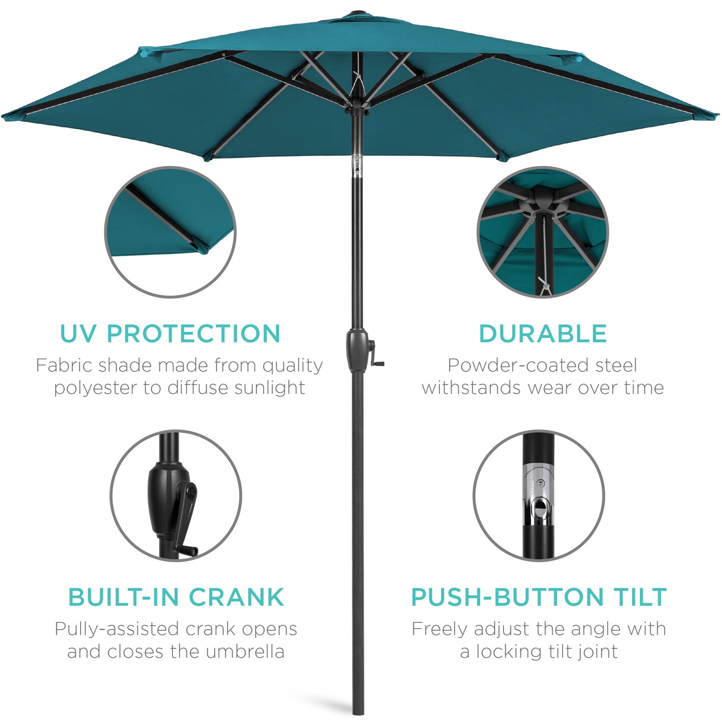 Best Choice Products 7.5ft Heavy-Duty Outdoor Market Patio Umbrella w/ Push Button Tilt, Easy Crank