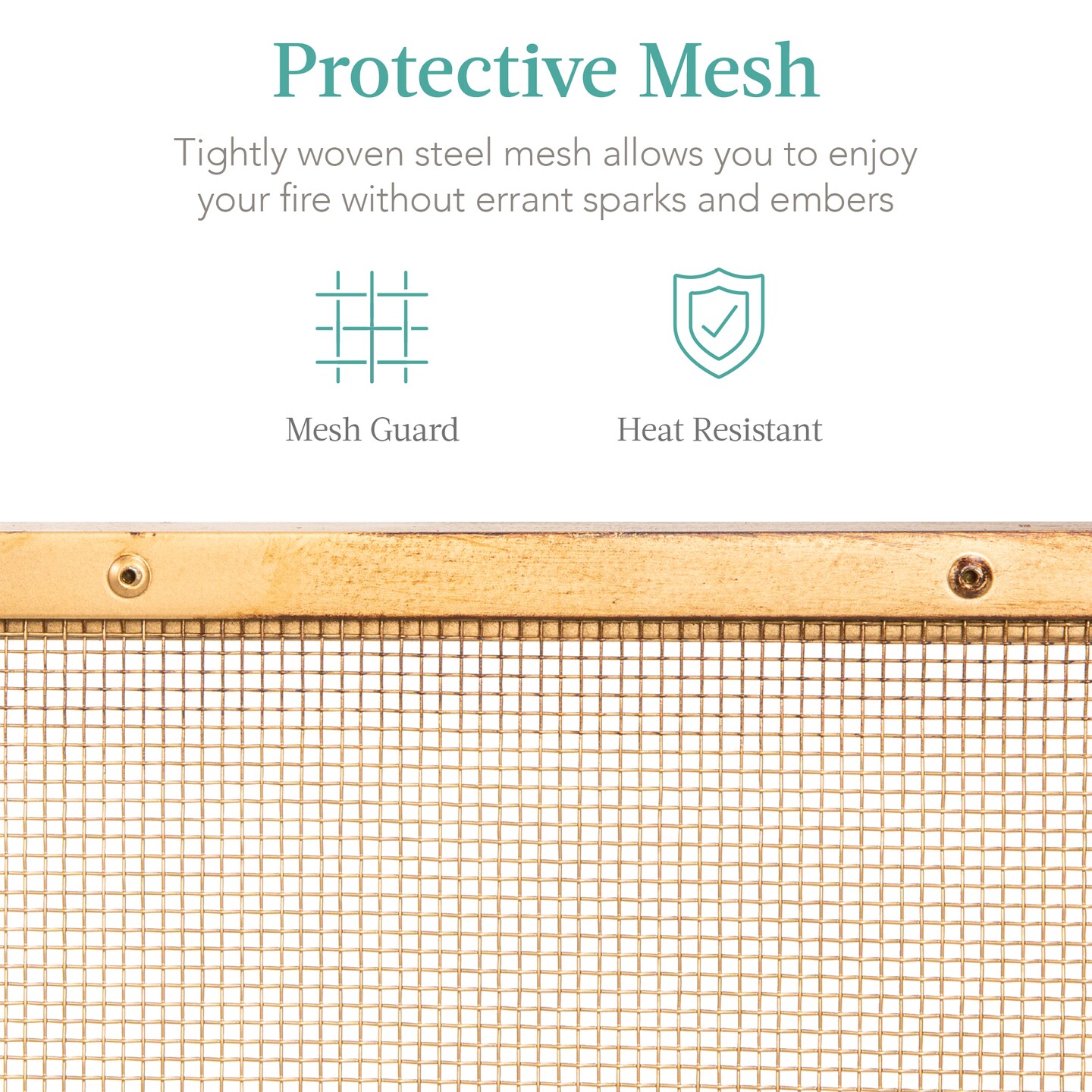 Best Choice Products 38x27in Single Panel Fireplace Screen Handcrafted Steel Mesh Spark Guard w/ Handles