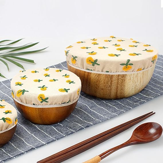 3 Pieces Embroidered Daisy Cloth Bowl Covers, Reusable Bowl Covers for Bread Proofing, Linen Fabric Covers for 7&#x22;-15.5&#x22; Bowls