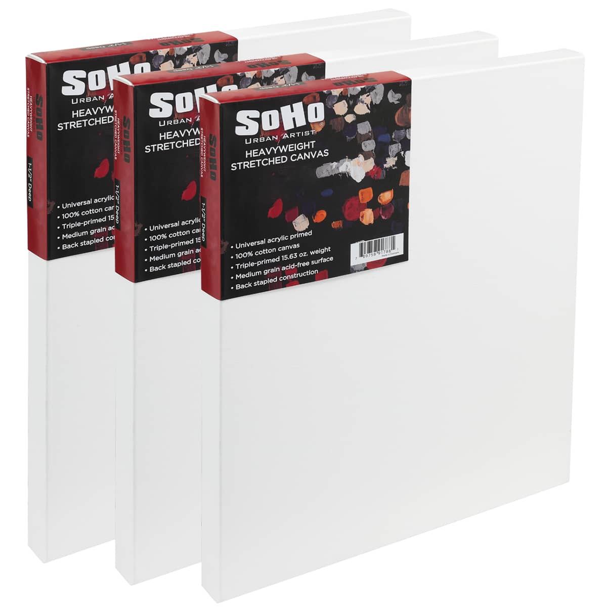 SoHo Urban Artist, 10x20&#x22;&#x22; Heavyweight Stretched Cotton Canvas for Painting - 1.5&#x22; Deep- 3 Pack, Triple Primed, 100% Cotton, Acid-Free, Archival, Universal Primed for Oil, Acrylic, Alkyd, Mixed Media