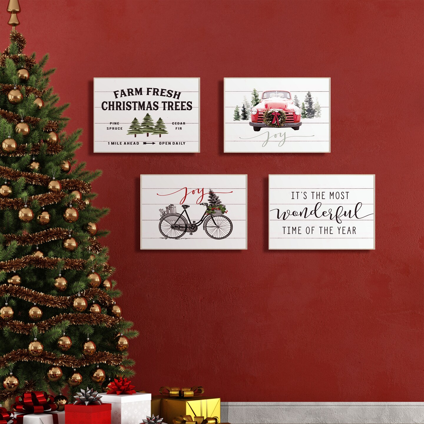 Stupell Industries White Farmhouse Christmas Tree Sign Wall Plaque Art