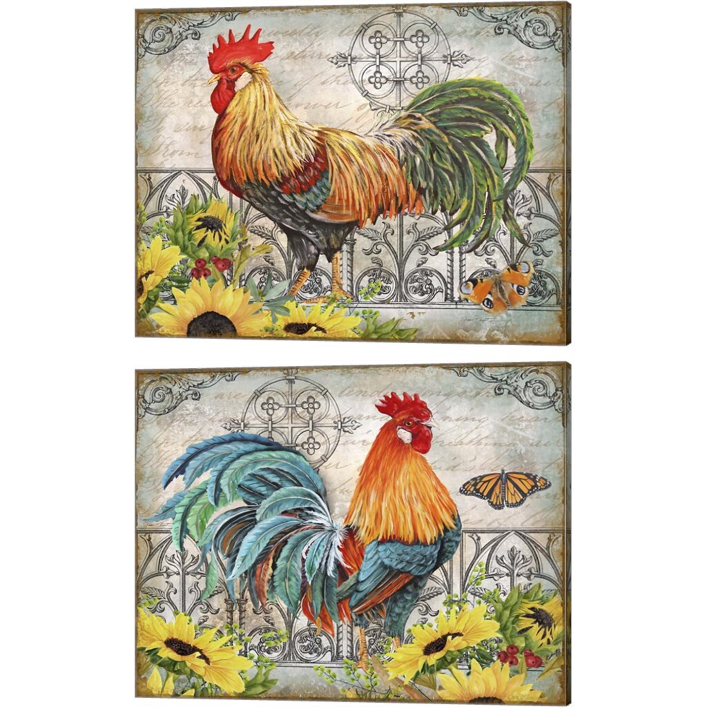 Ironwork Rooster 2 by Jean Plout 15&#x22; x 12&#x22; Canvas Wall Art (Set of 2)