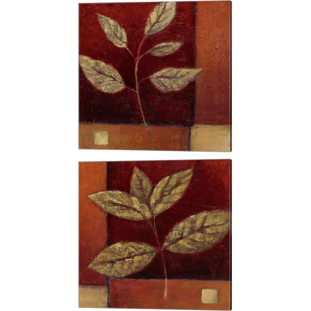 Crimson Leaf Study by Ursula Salemink-Roos 14" x 14" Canvas Wall Art (Set of 2)