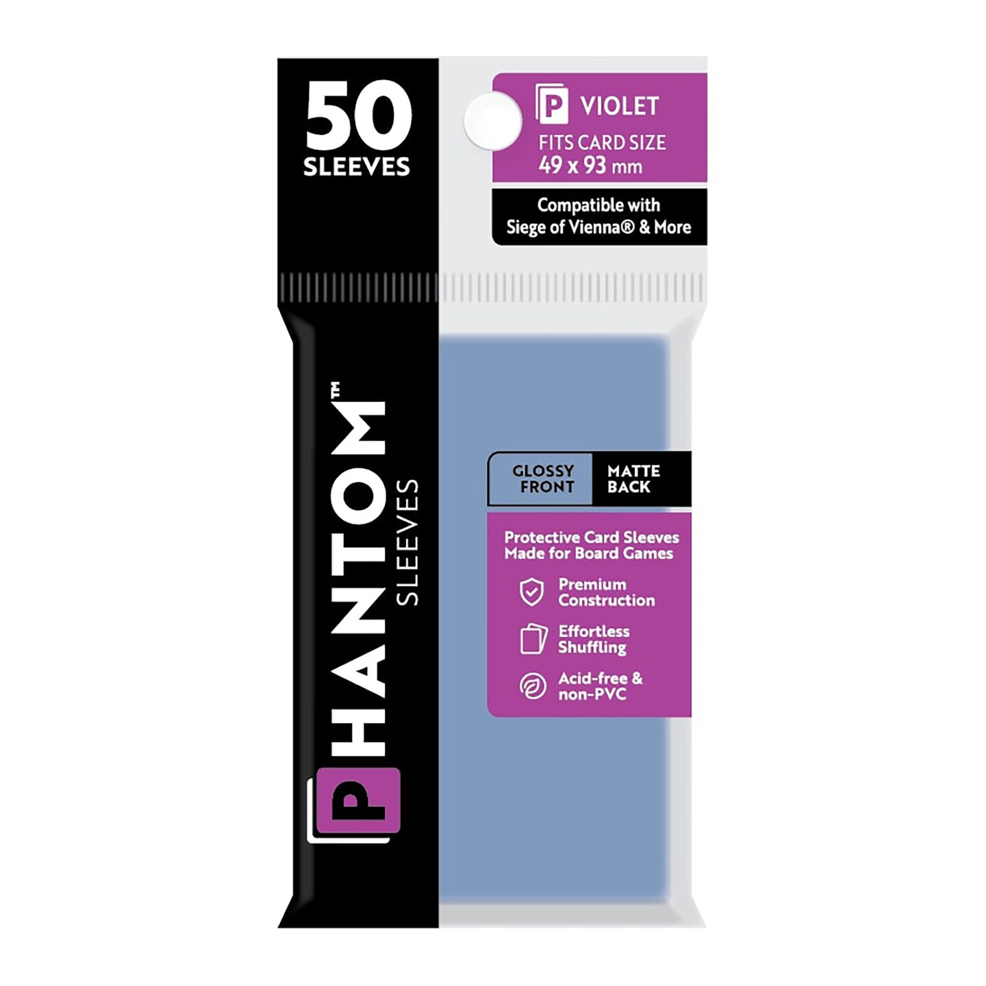 Phantom Sleeves: Violet Size 49 x 93mm: Glossy Front/Matte Back - 50 Pack - Transparent Protective Card Sleeves For Board Games & Trading Cards, Color: Clear, Count: 1 | Michaels Phantom Sleeves: Violet Size 49 x 93mm: Glossy Front/Matte Back - 50 Pack - Transparent Protective Card Sleeves For Board Games & Trading Cards, Color: Clear, Count: 1 | Michaels