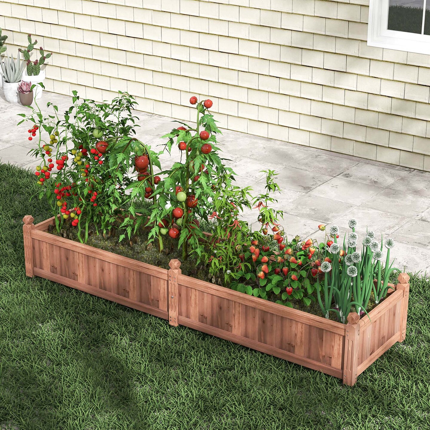 Costway Wooden Raised Garden Bed Outdoor Rectangular Planter Box with Drainage Holes