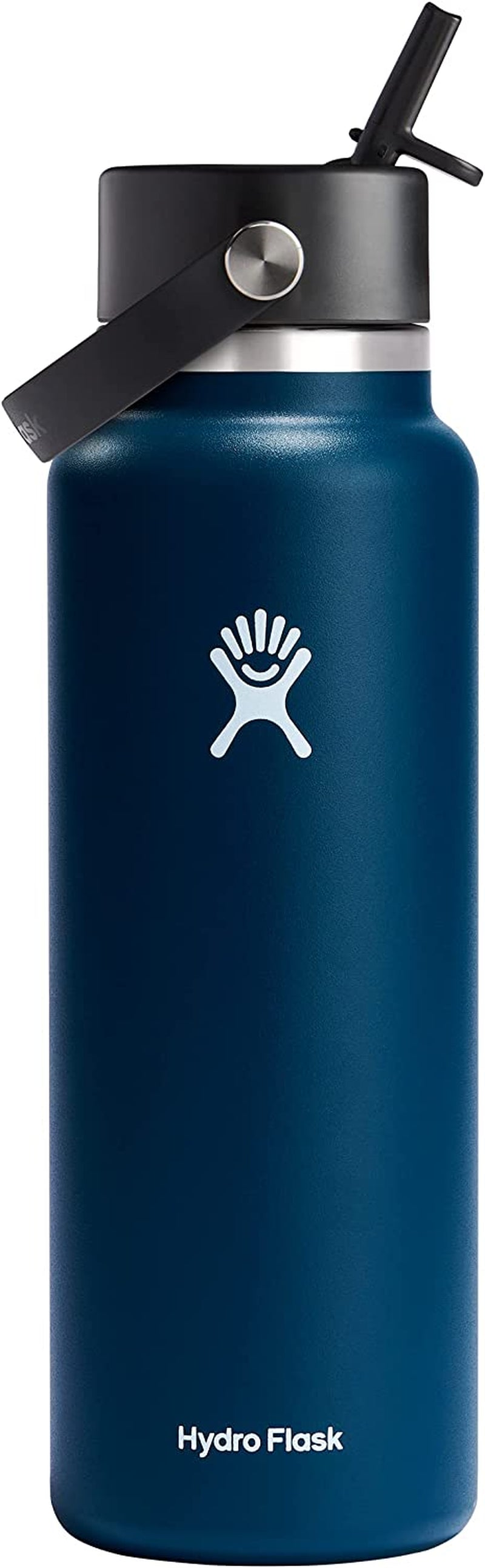 Wide Mouth Vacuum Insulated Stainless Steel Water Bottle with Leakproof Closeable Straw Lid for Cold Water Drinks, Sports, Travel, Car and School
