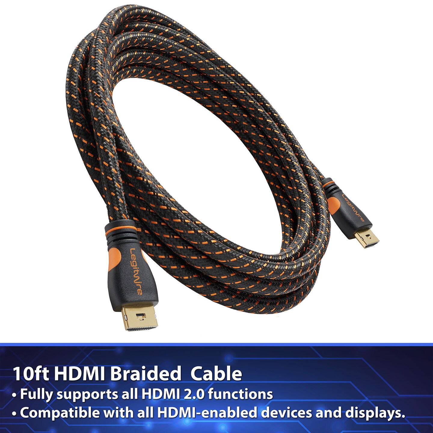 LegitWire 10 ft 4K High Speed HDMI Cables - 18Gbps HDMI 2.0 (4K @ 60hz HDR UHD 4:4:4 Chroma) - Ethernet - Locking Head - Deep Color Ultra HD with ARC, 3D, HDCP 2.2, 28AWG, Gold Plated