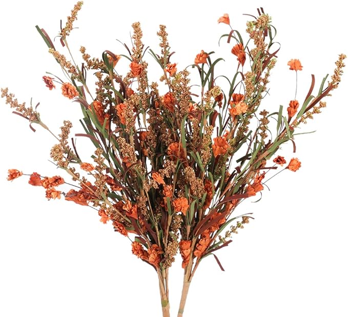 2 Bundles Artificial Fall Flowers, Stem Dried Floral Arrangement for Fall Decoration Home Party Wedding Bouquet Table Centerpiece Farmhouse Decor