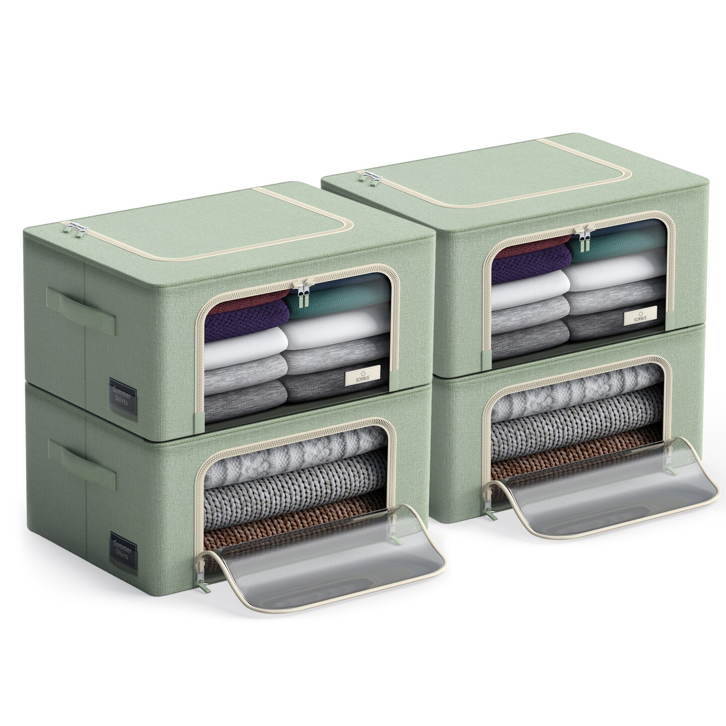 Sorbus 4 Pack Clothing Storage Bins with Windows, Handles, and Metal Frame