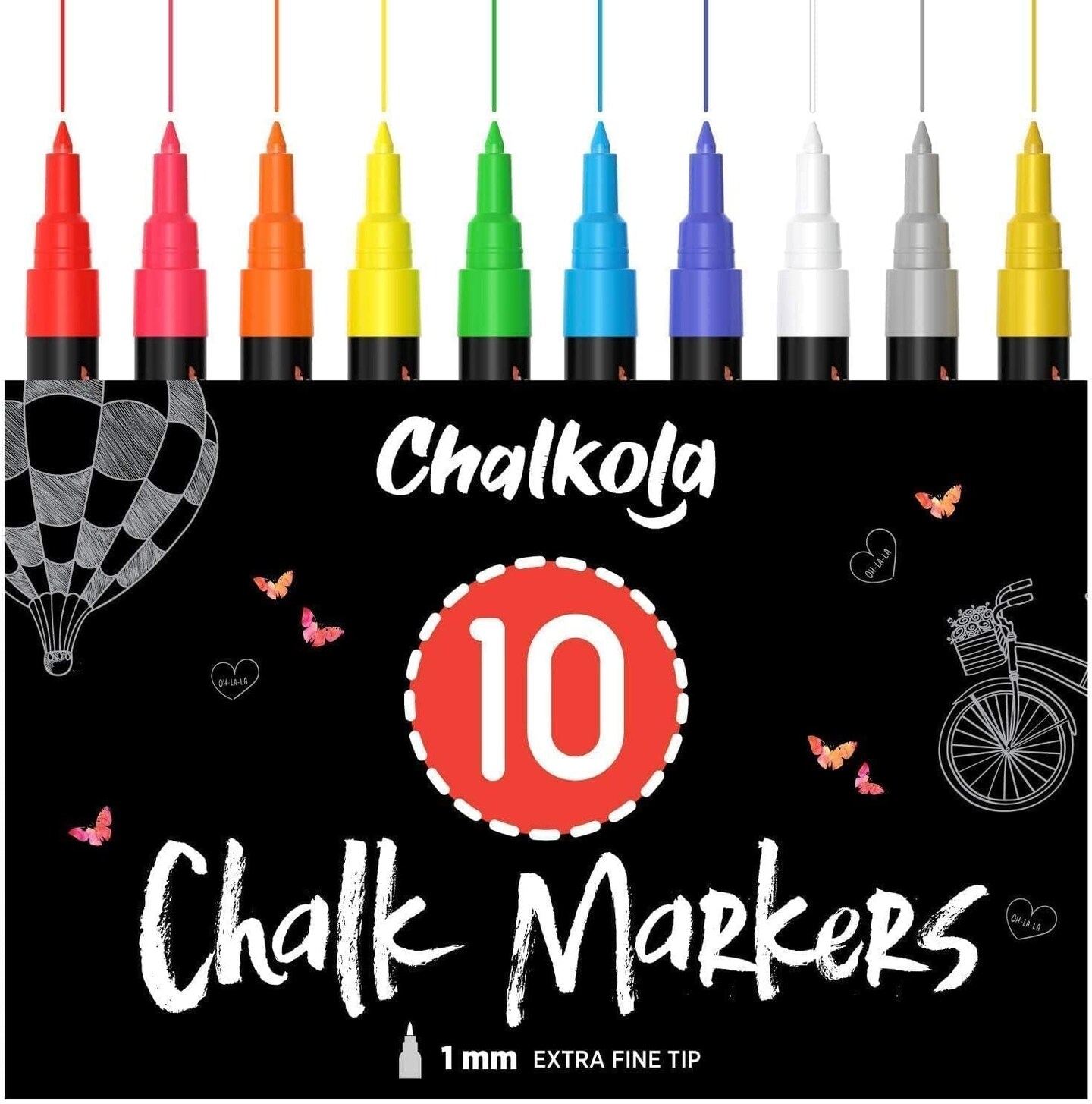 Liquid Chalk Markers Erasable (10 Pack) W/Gold &#x26; Silver - Washable Paint Chalk Pens for Chalkboard Signs, Blackboard, Car Window, Bistro, Glass, Board - Neon Wet Wipe 6Mm Reversible Bold Tip