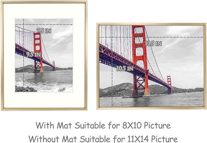 11x14 Aluminum Photo Frame with Ivory Color Mat for 8x10 Picture &#x26; Real Glass, Metal Picture Frame Collection (Gold, 1-Pack)