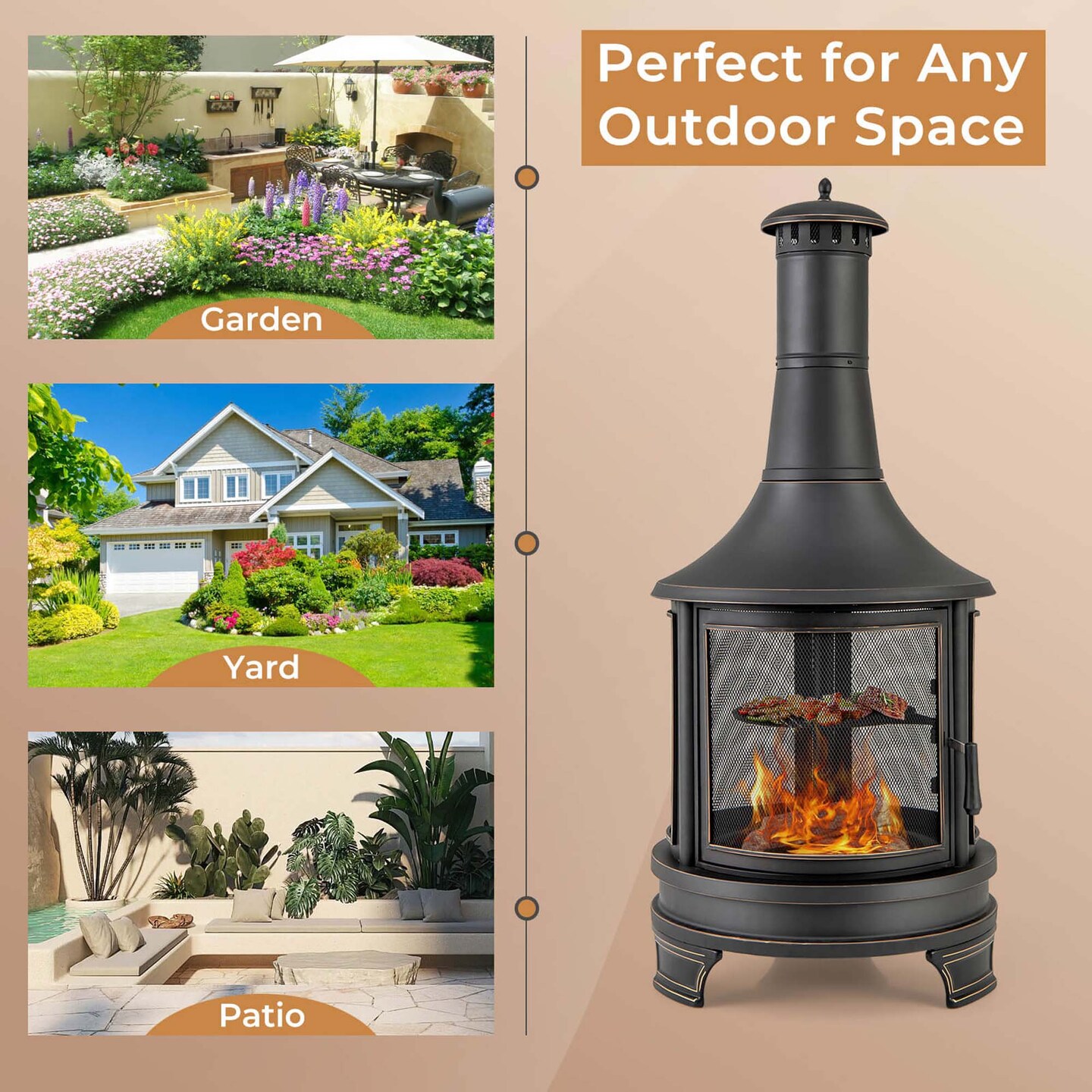 Costway 30 Inch Outdoor Fire Pit Chiminea 2 in 1 Wood Burning Metal Fireplace  with Grill