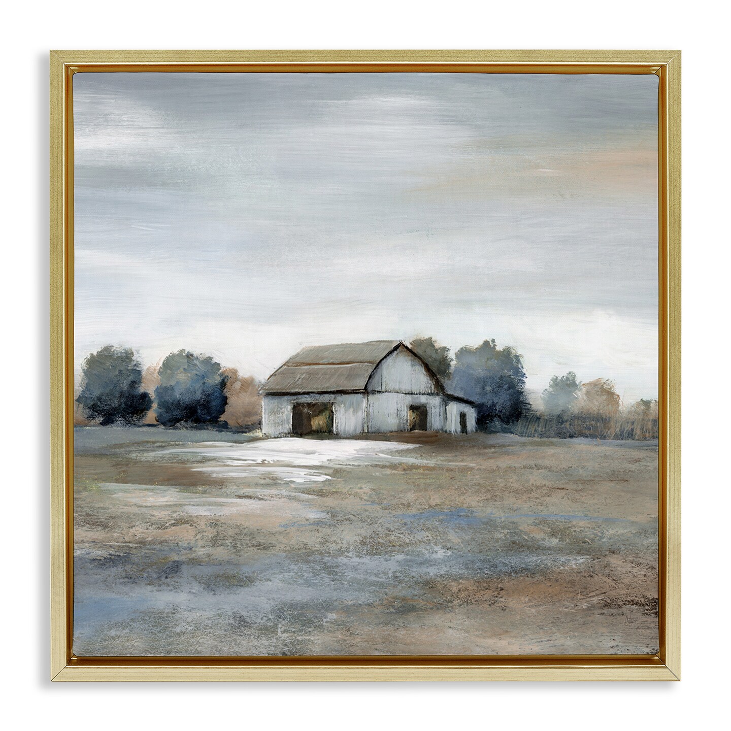Stupell Industries Countryside Barn Neutral Tones Framed Floater Canvas Wall Art