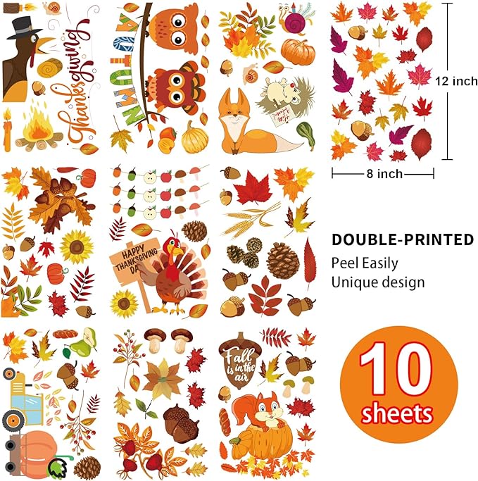 Autumn Window Clings for Glass Thanksgiving Clings for Windows Autumn Clings for Windows Fall Window Stickers Thanksgiving Autumn Home Office Decorations for Indoor and Outdoor Use, School Home Supplies