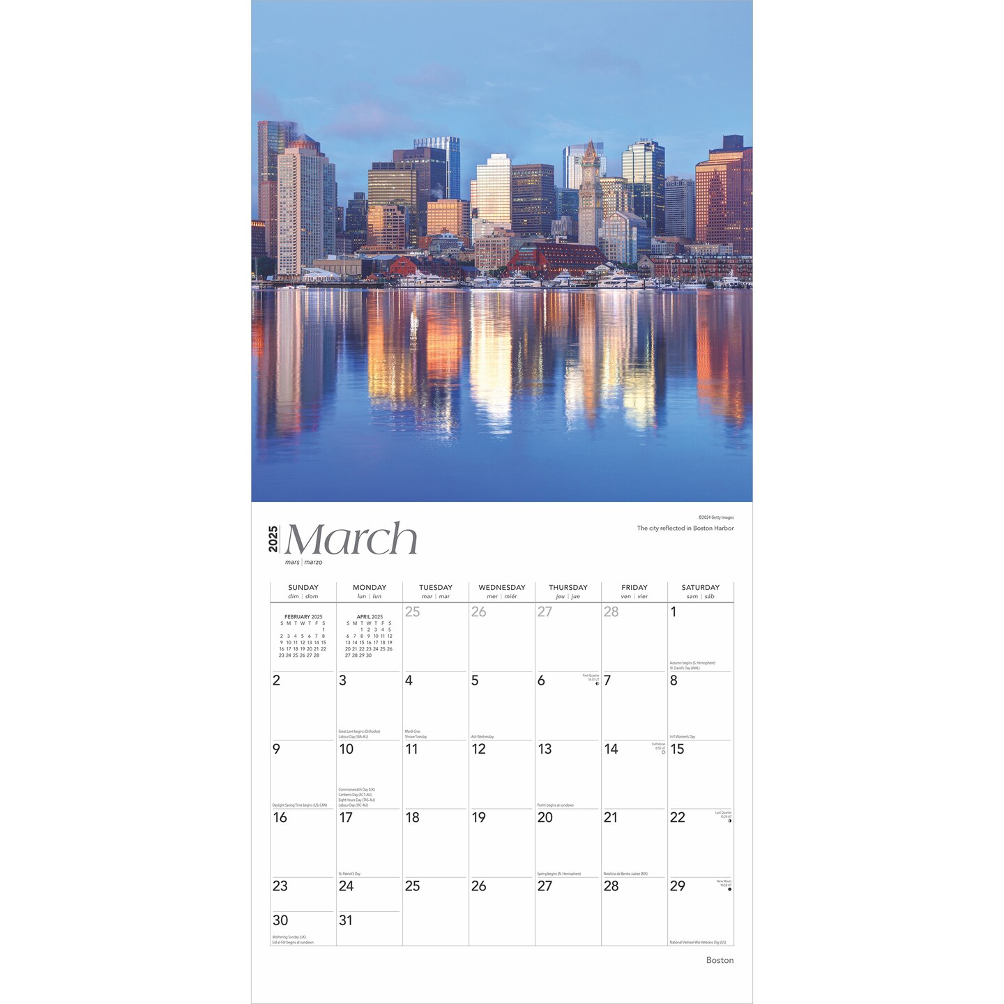 Boston | 2025 12 x 24 Inch Monthly Square Wall Calendar | Plastic-Free | BrownTrout | USA United States of America Massachusetts Northeast City